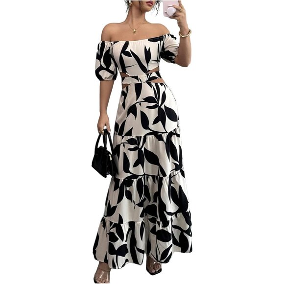 Women's Maxi Dress Off Shoulder Ruffle Cutout Backless Summer Elegant Women's Maxi Dress Off Shoulder Ruffle Cutout Backless Summer Elegant